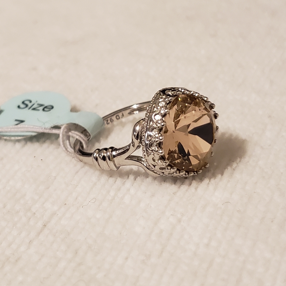 Ava Ro Sterling Silver Peach Colored Swarovski Crystal Ring